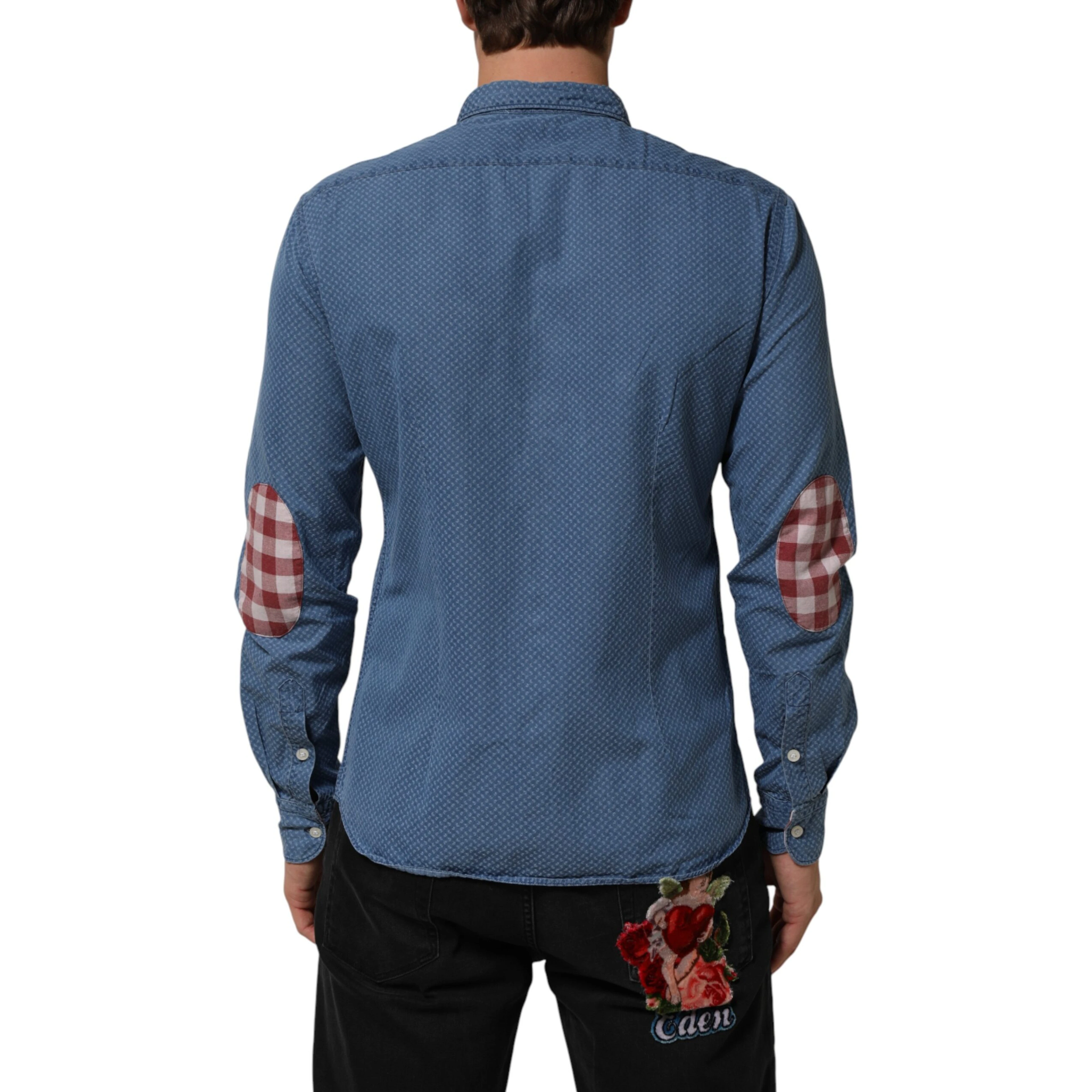 Blue Cotton Slim Fit Collared Long Sleeve Casual Shirt
