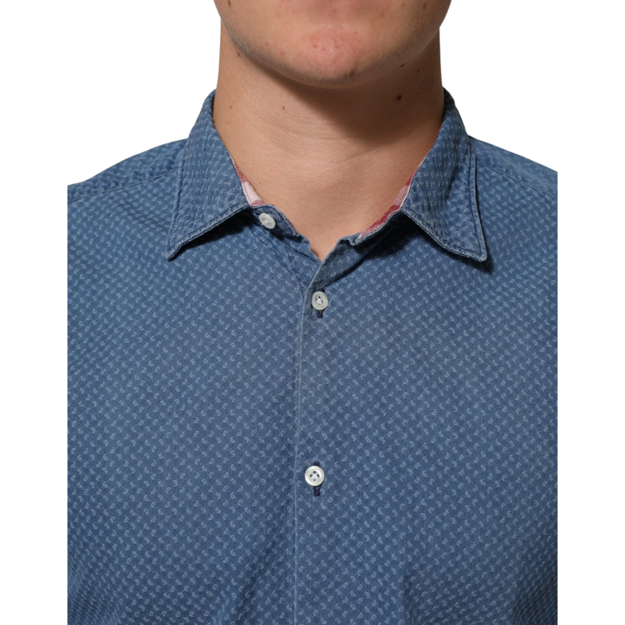 Blue Cotton Slim Fit Collared Long Sleeve Casual Shirt