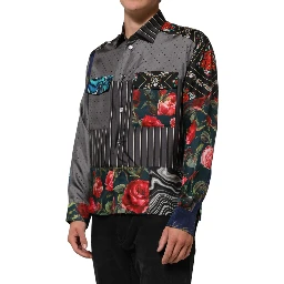 Multicolor Patchwork Long Sleeves Silk Shirt