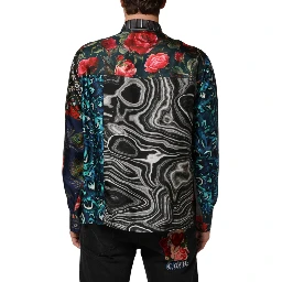 Multicolor Patchwork Long Sleeves Silk Shirt