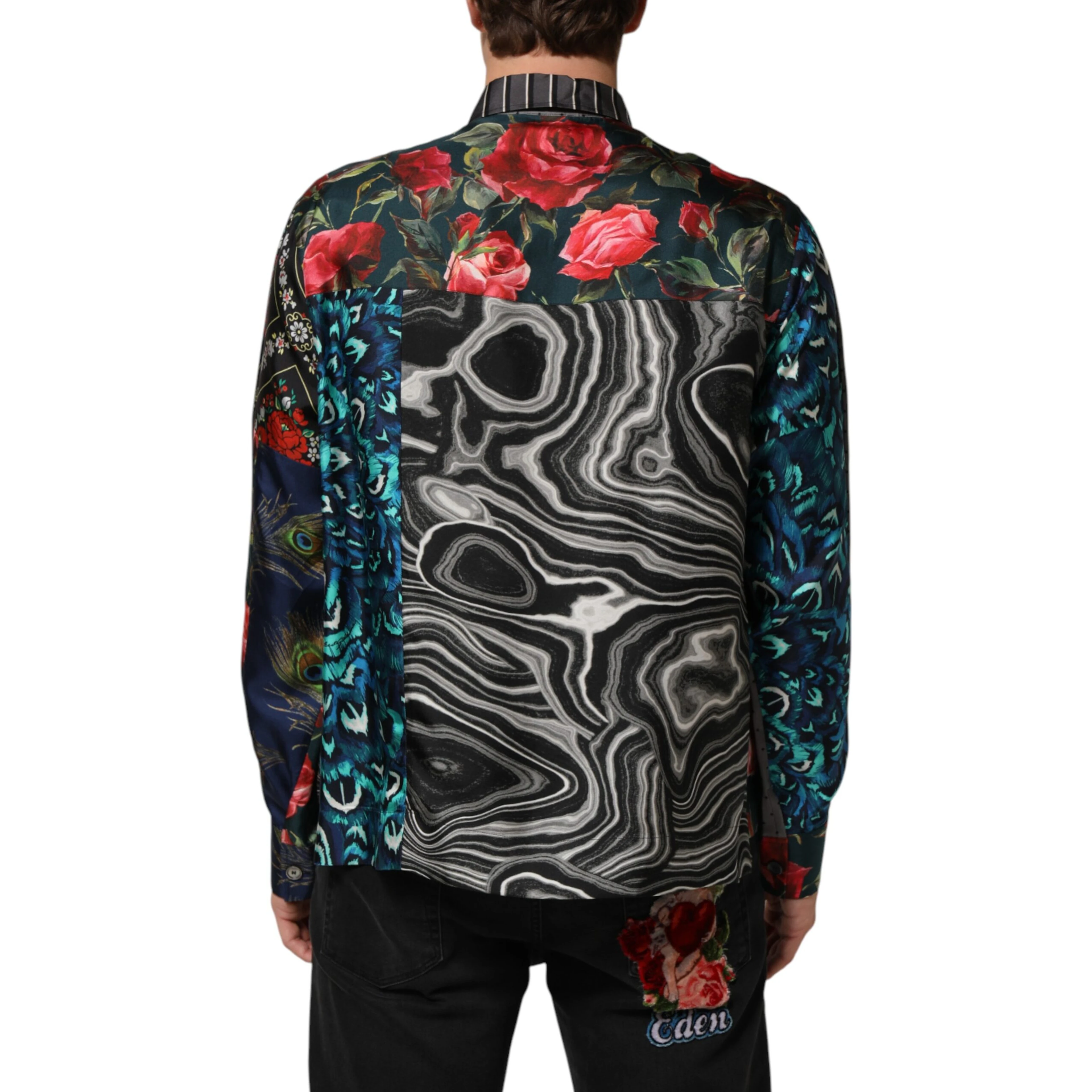 Multicolor Patchwork Long Sleeves Silk Shirt