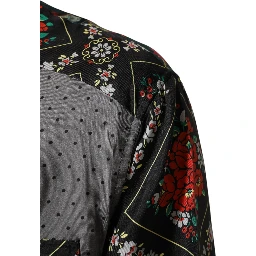 Multicolor Patchwork Long Sleeves Silk Shirt