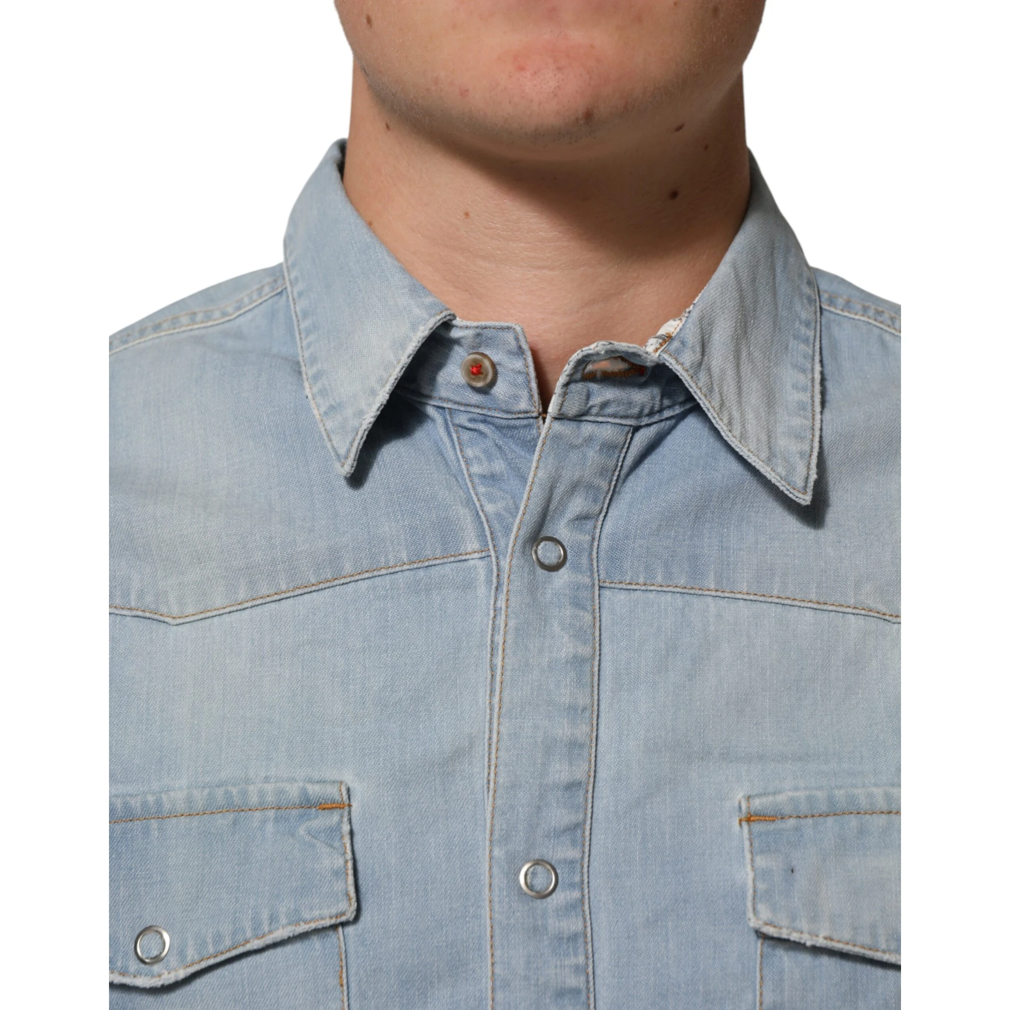 Blue Denim Collared Long Sleeve Men Shirt