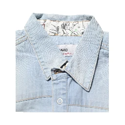 Blue Denim Collared Long Sleeve Men Shirt