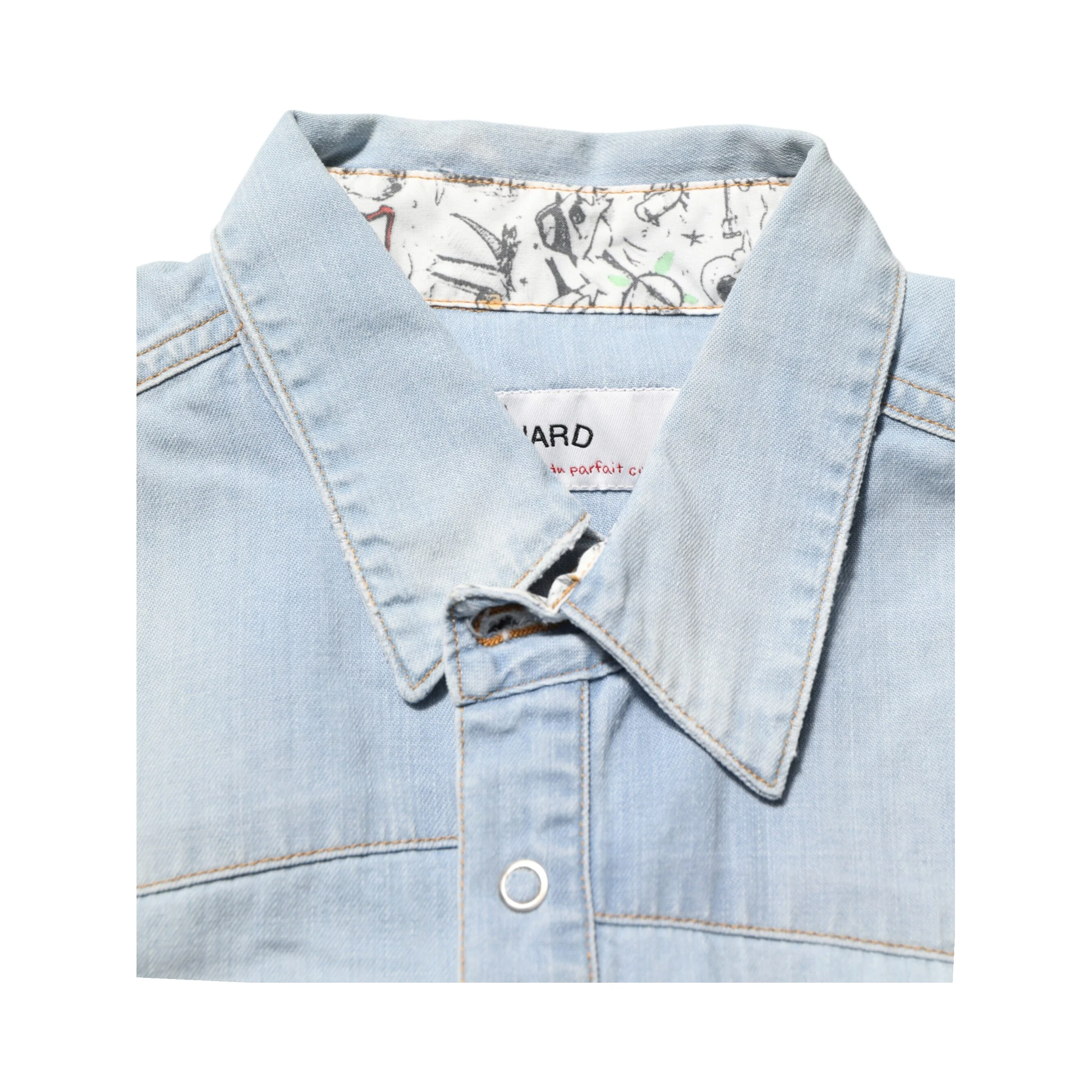Blue Denim Collared Long Sleeve Men Shirt