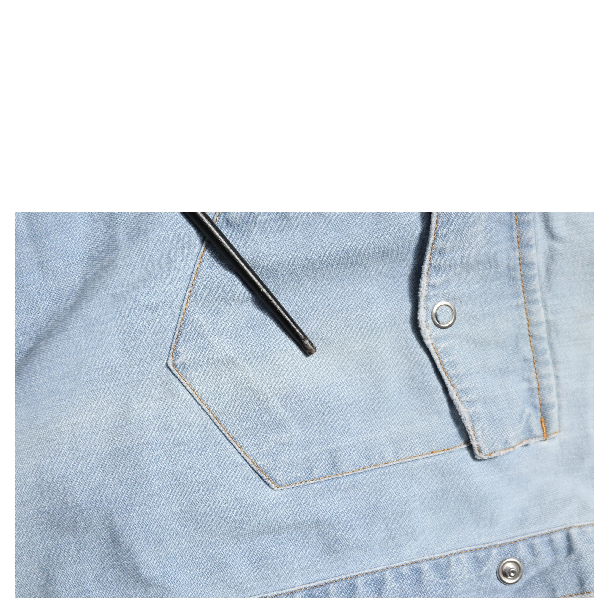 Blue Denim Collared Long Sleeve Men Shirt