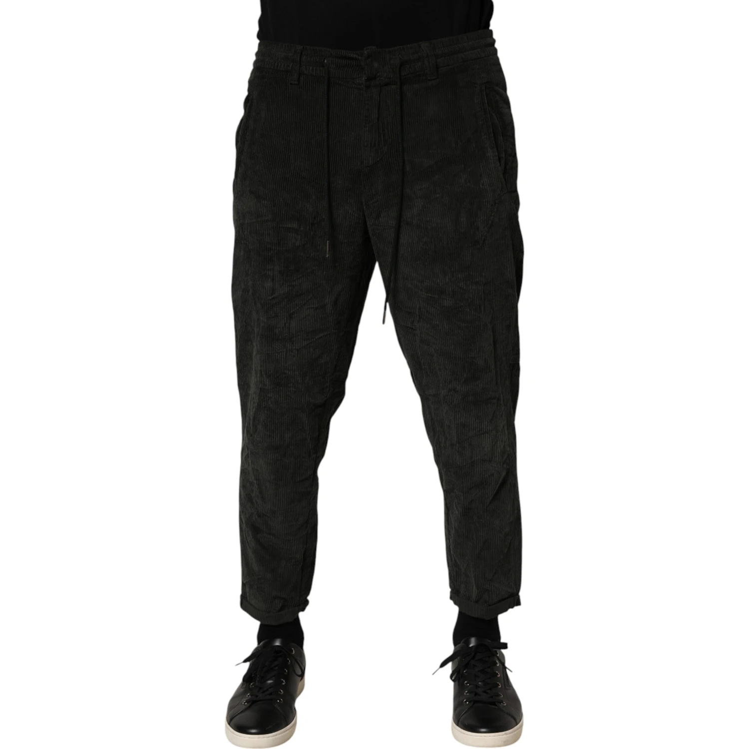 Black Mid Waist Cropped Corduroy Men Trouser Pants