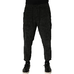 Black Mid Waist Cropped Corduroy Men Trouser Pants