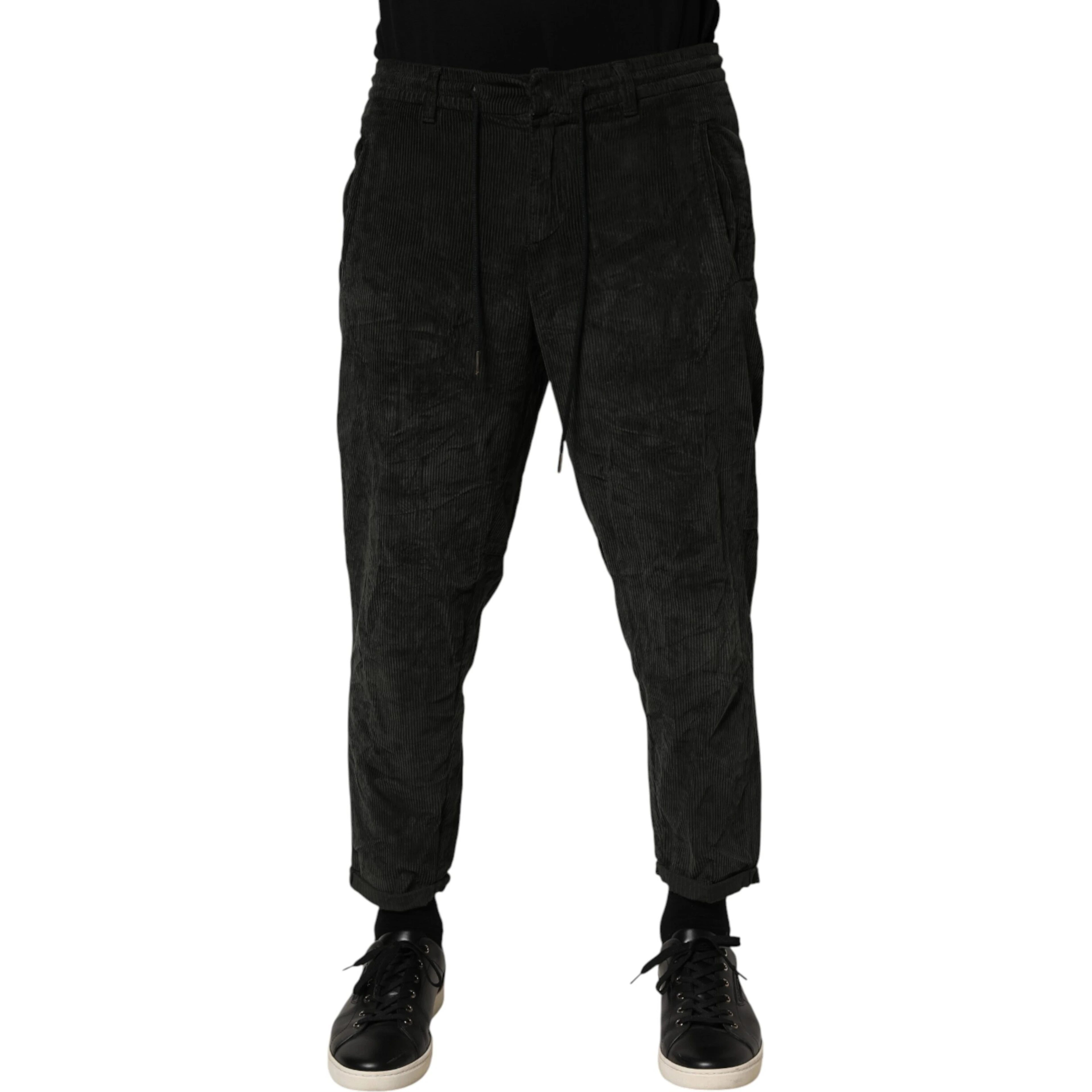 Black Mid Waist Cropped Corduroy Men Trouser Pants