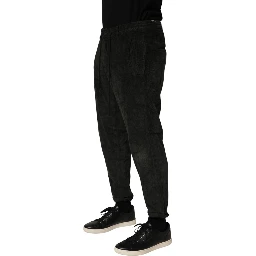 Black Mid Waist Cropped Corduroy Men Trouser Pants
