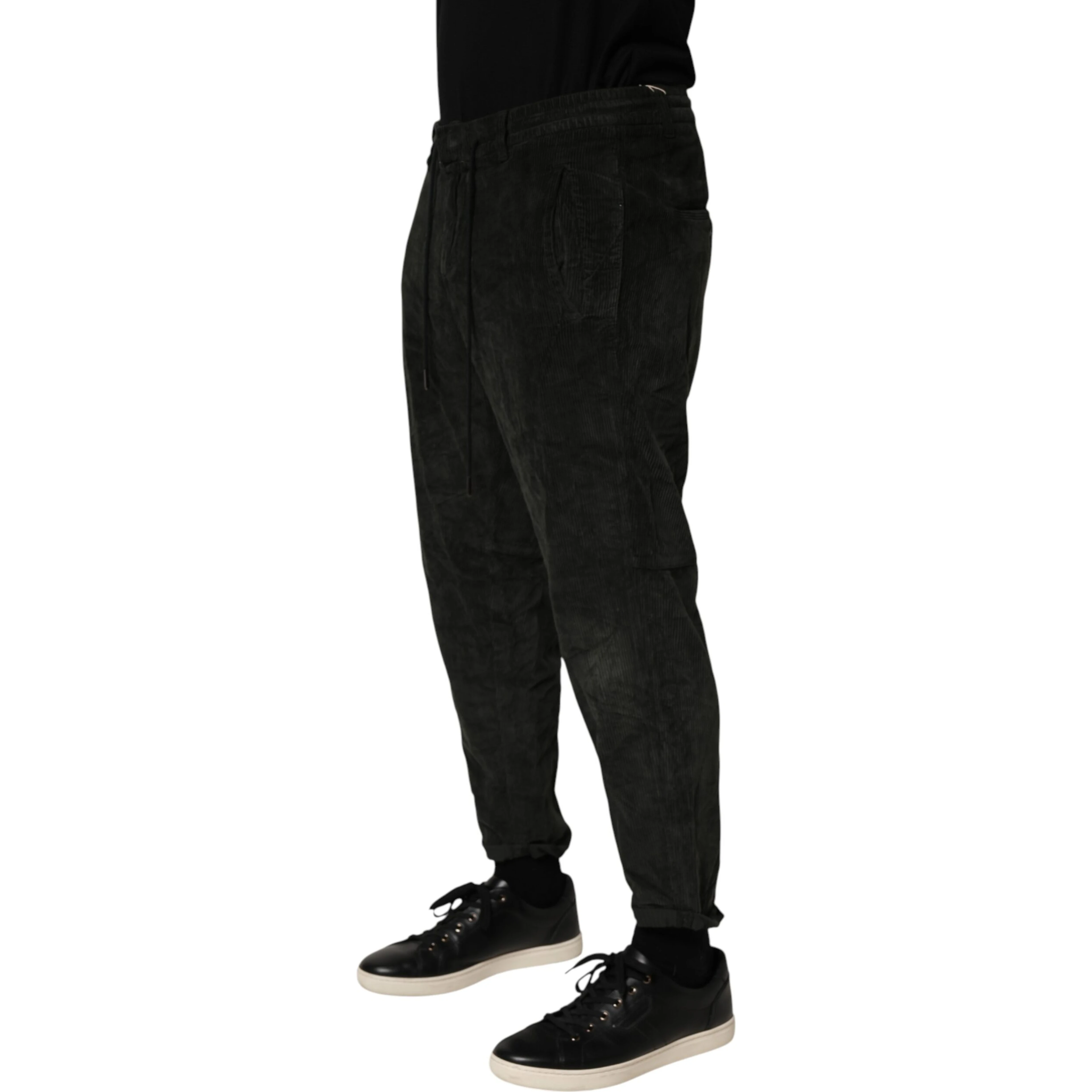 Black Mid Waist Cropped Corduroy Men Trouser Pants