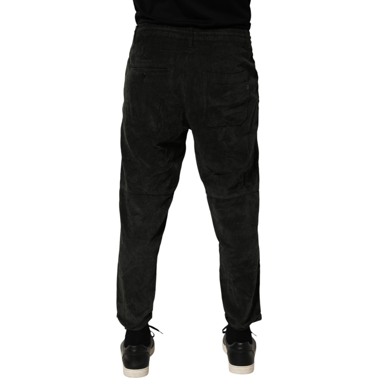Black Mid Waist Cropped Corduroy Men Trouser Pants