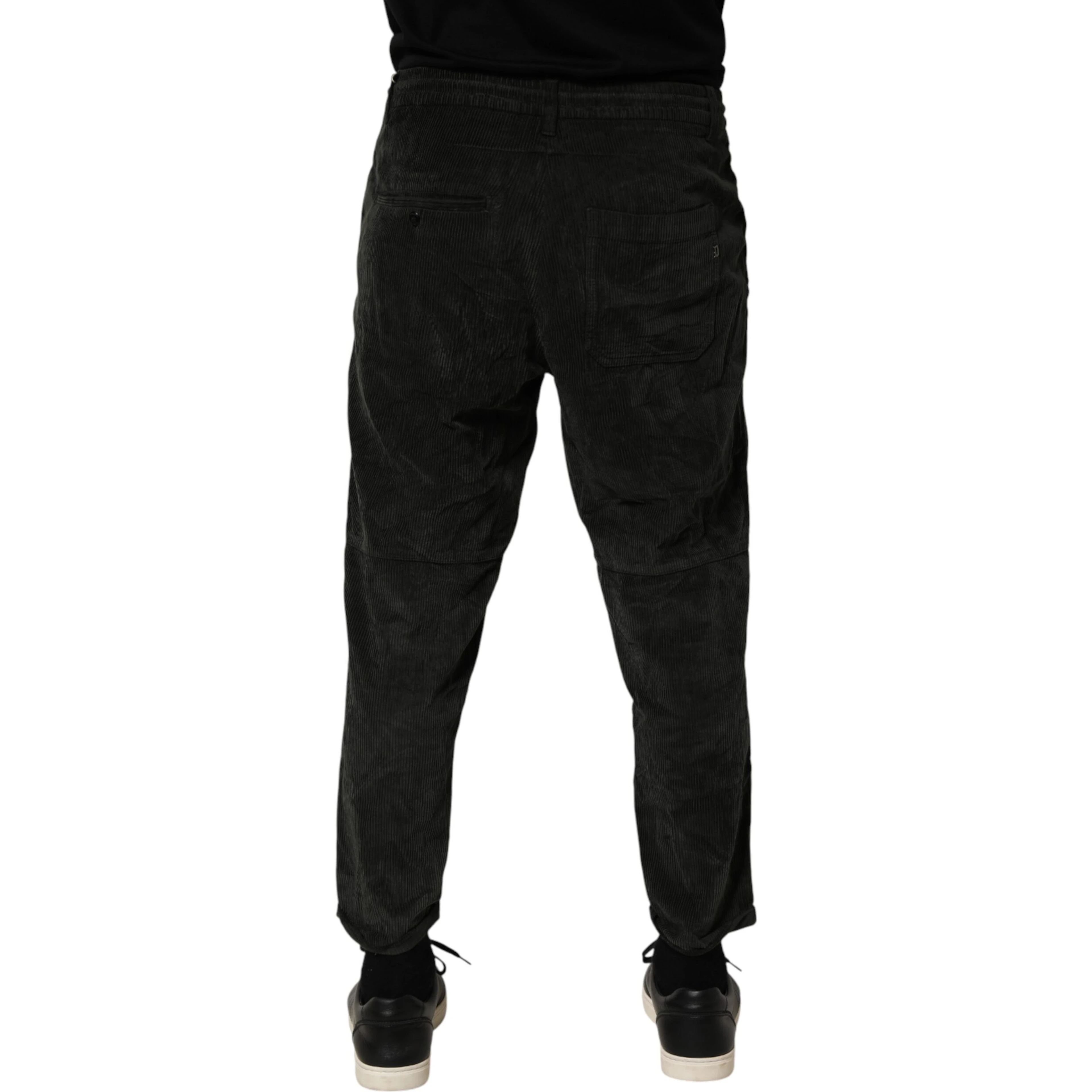 Black Mid Waist Cropped Corduroy Men Trouser Pants