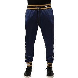 Blue Nylon Jogger Mid Waist Trouser Pants