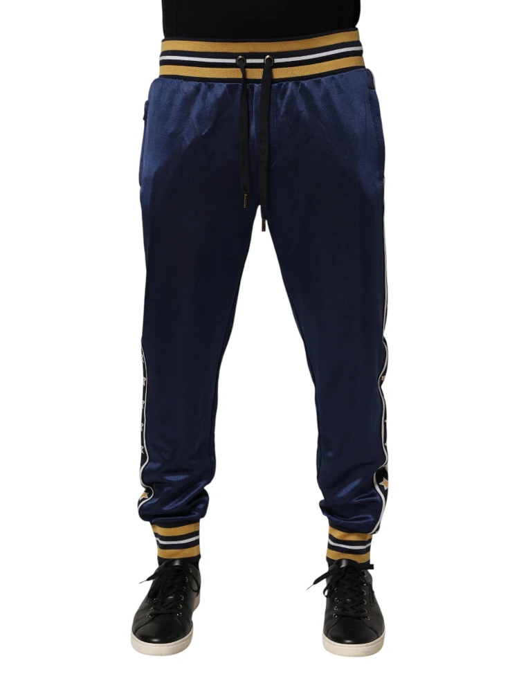 Blue Nylon Jogger Mid Waist Trouser Pants