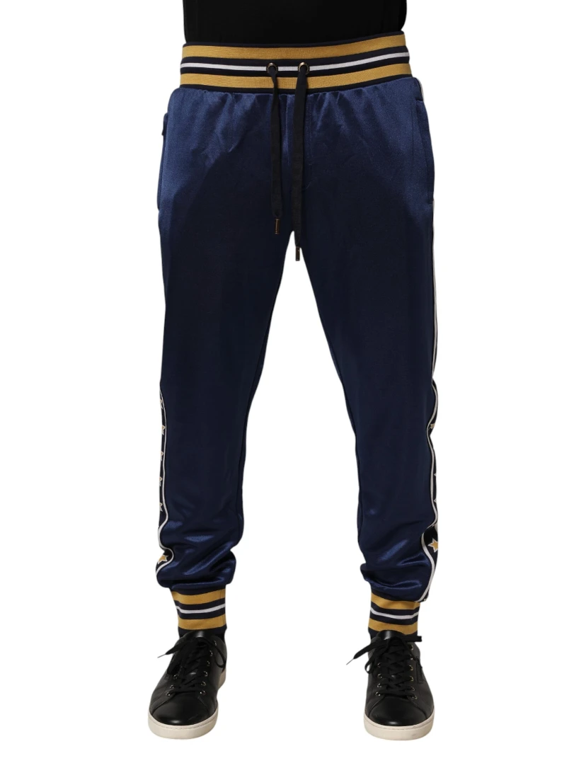 Blue Nylon Jogger Mid Waist Trouser Pants