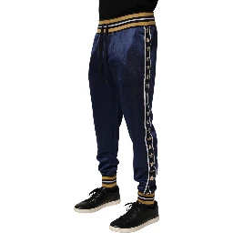 Blue Nylon Jogger Mid Waist Trouser Pants