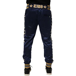 Blue Nylon Jogger Mid Waist Trouser Pants