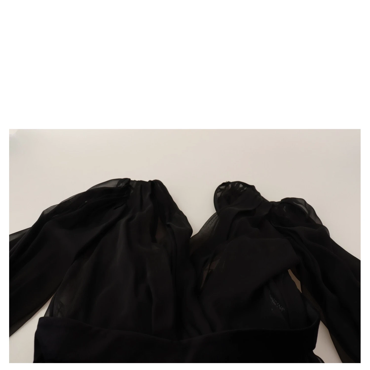 Black Silk Tulle Long Sleeve V-neck Dress