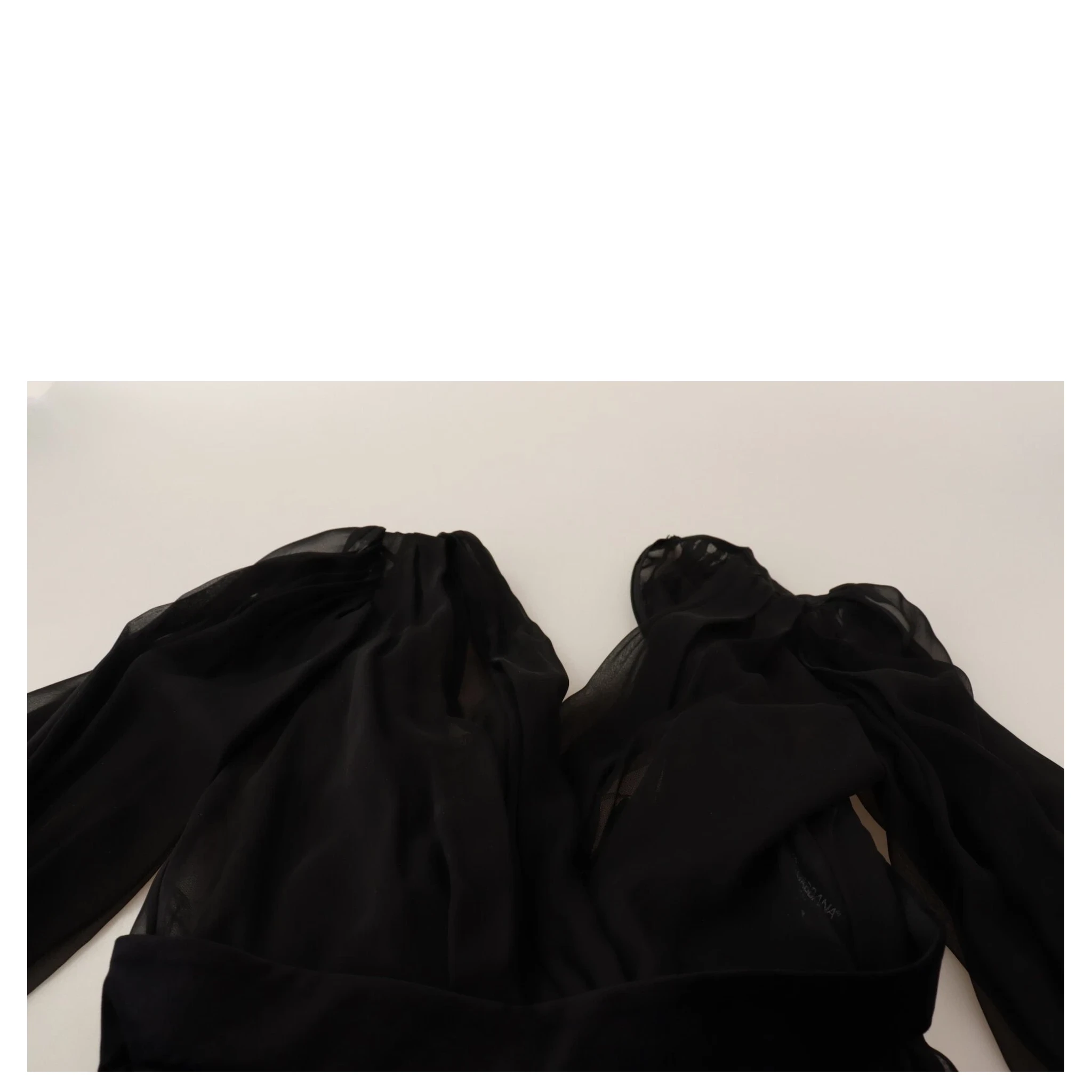 Black Silk Tulle Long Sleeve V-neck Dress