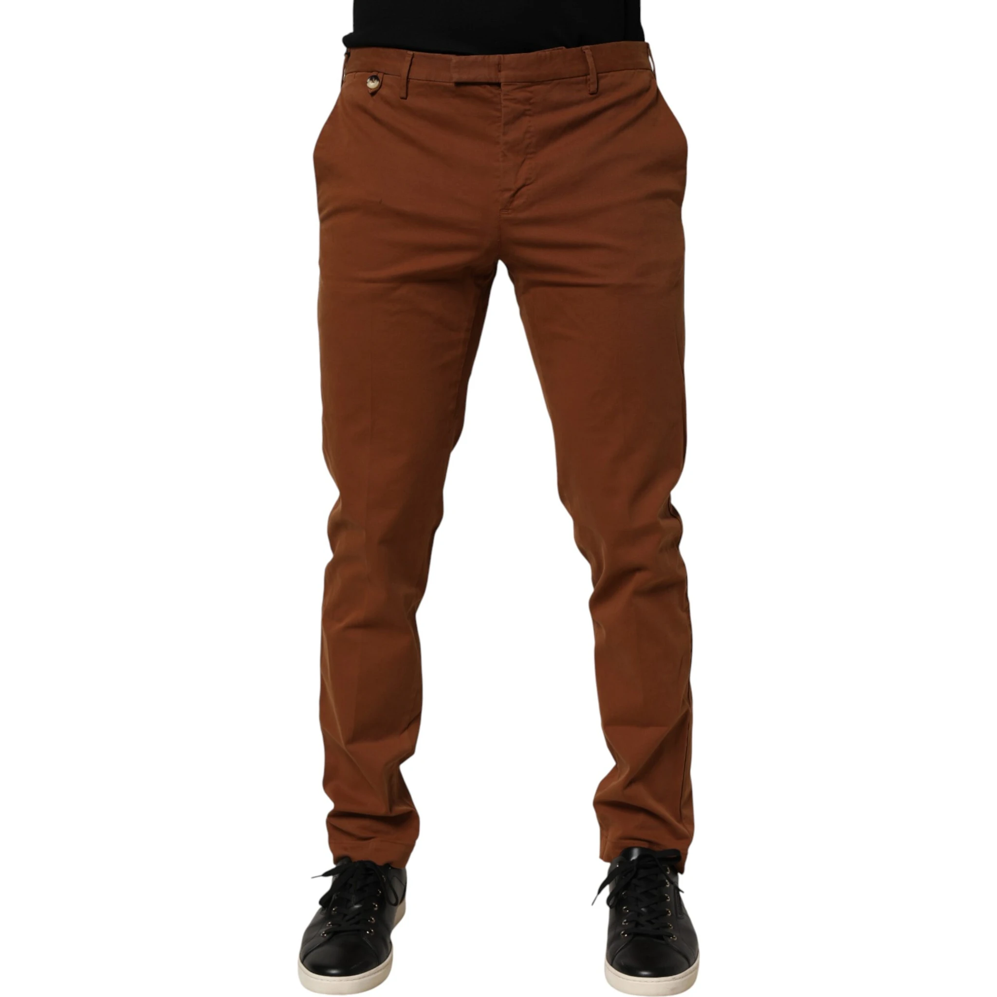 Brown Men Skinny Chino Mid Waist Trouser Pants