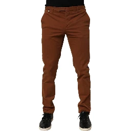 Brown Men Skinny Chino Mid Waist Trouser Pants
