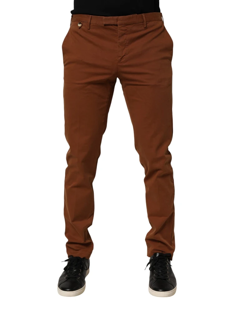 Brown Men Skinny Chino Mid Waist Trouser Pants alternative