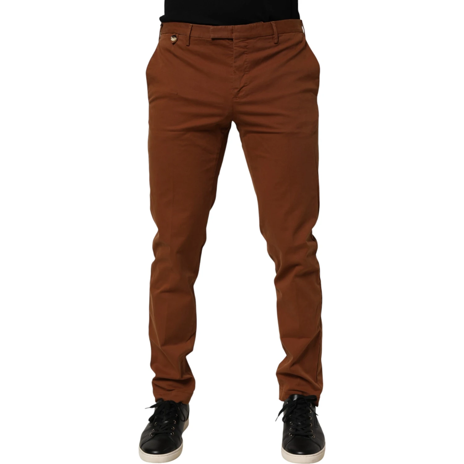 Brown Men Skinny Chino Mid Waist Trouser Pants
