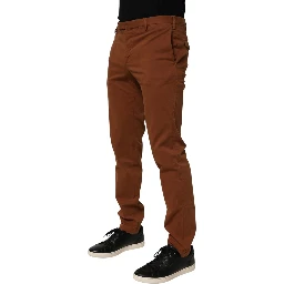 Brown Men Skinny Chino Mid Waist Trouser Pants