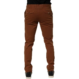 Brown Men Skinny Chino Mid Waist Trouser Pants