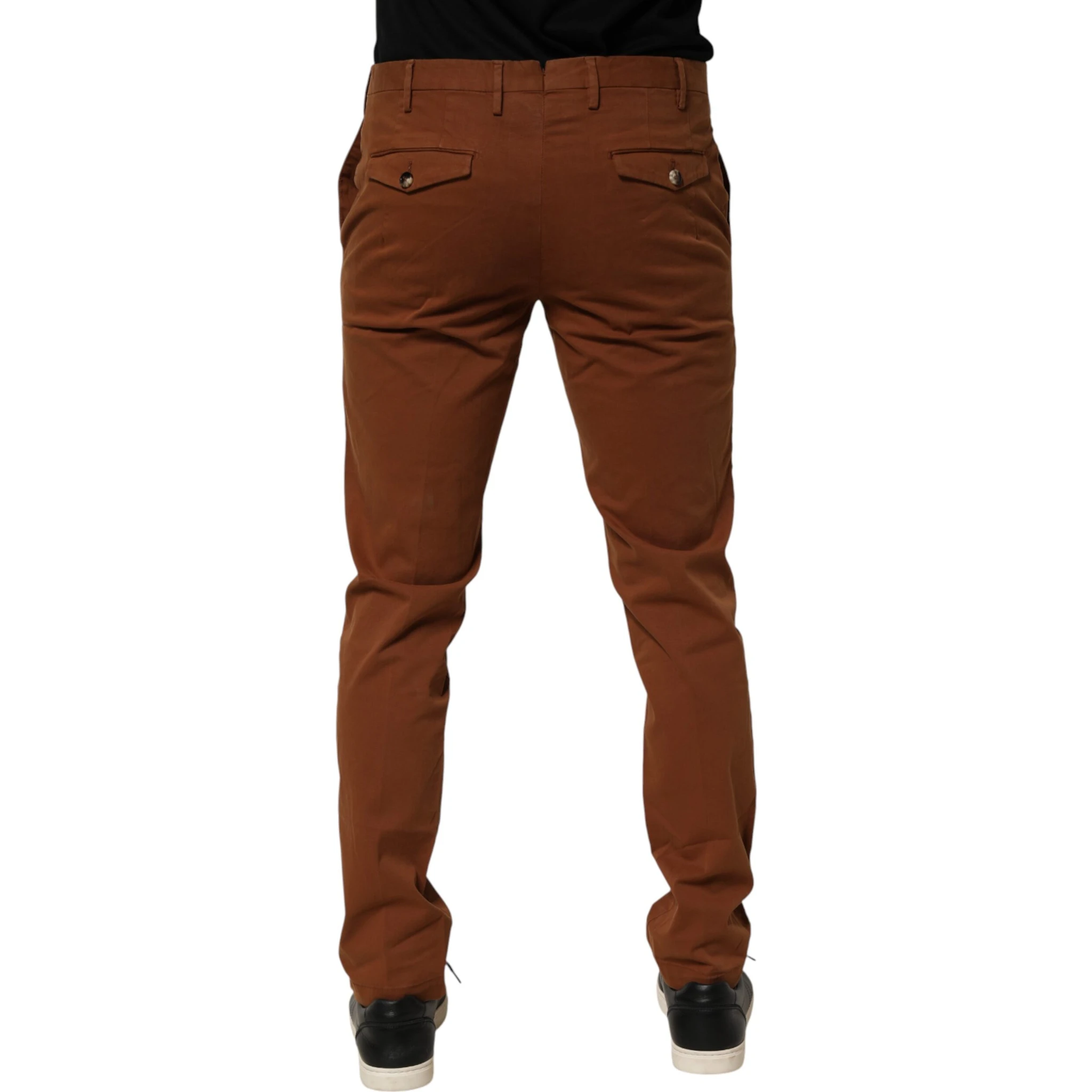 Brown Men Skinny Chino Mid Waist Trouser Pants