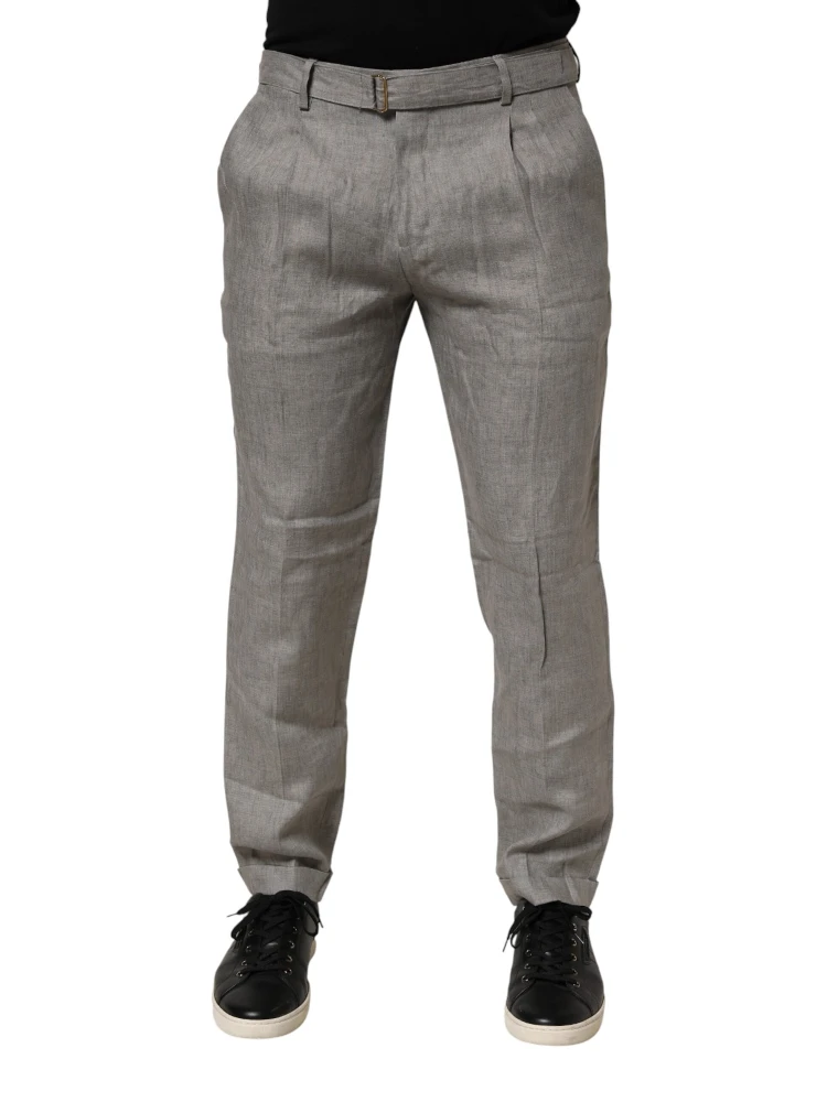 Gray Mid Waist Dress Formal Skinny Men Pants