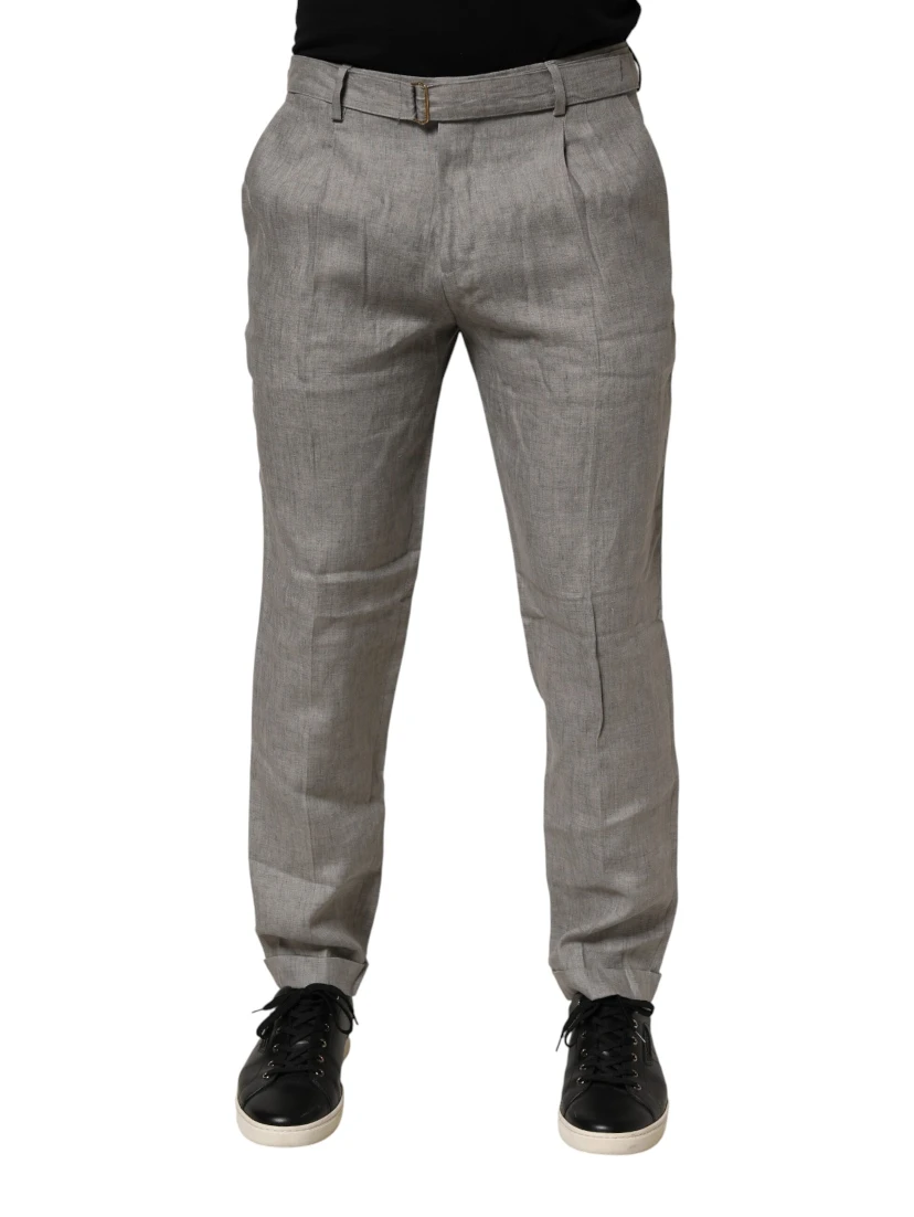 Gray Mid Waist Dress Formal Skinny Men Pants