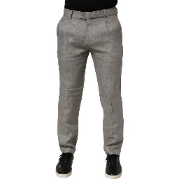 Gray Mid Waist Dress Formal Skinny Men Pants