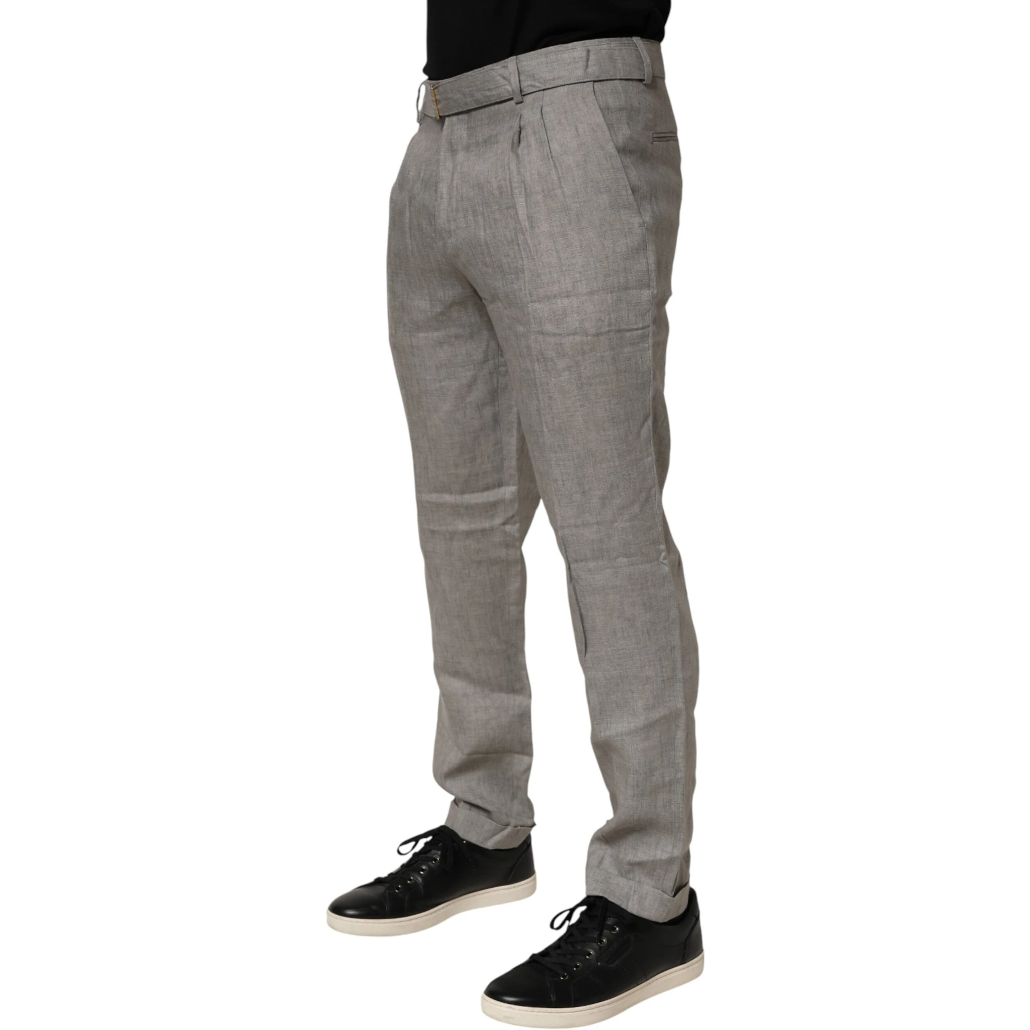Gray Mid Waist Dress Formal Skinny Men Pants