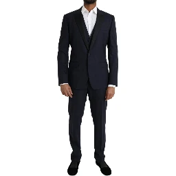 Blue Wool MARTINI 1 Button Men 3 Piece Suit