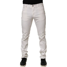 White Mid Waist Skinny Fit Denim Casual Trouser Jeans