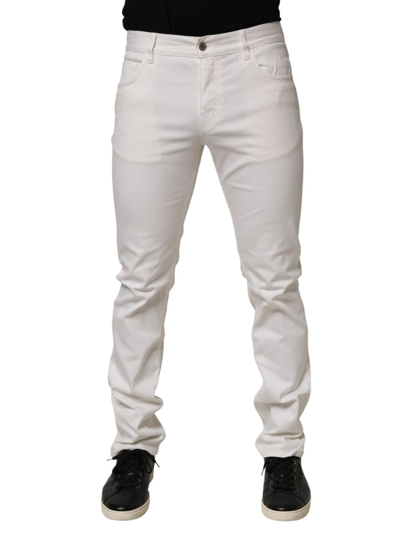 White Mid Waist Skinny Fit Denim Casual Trouser Jeans