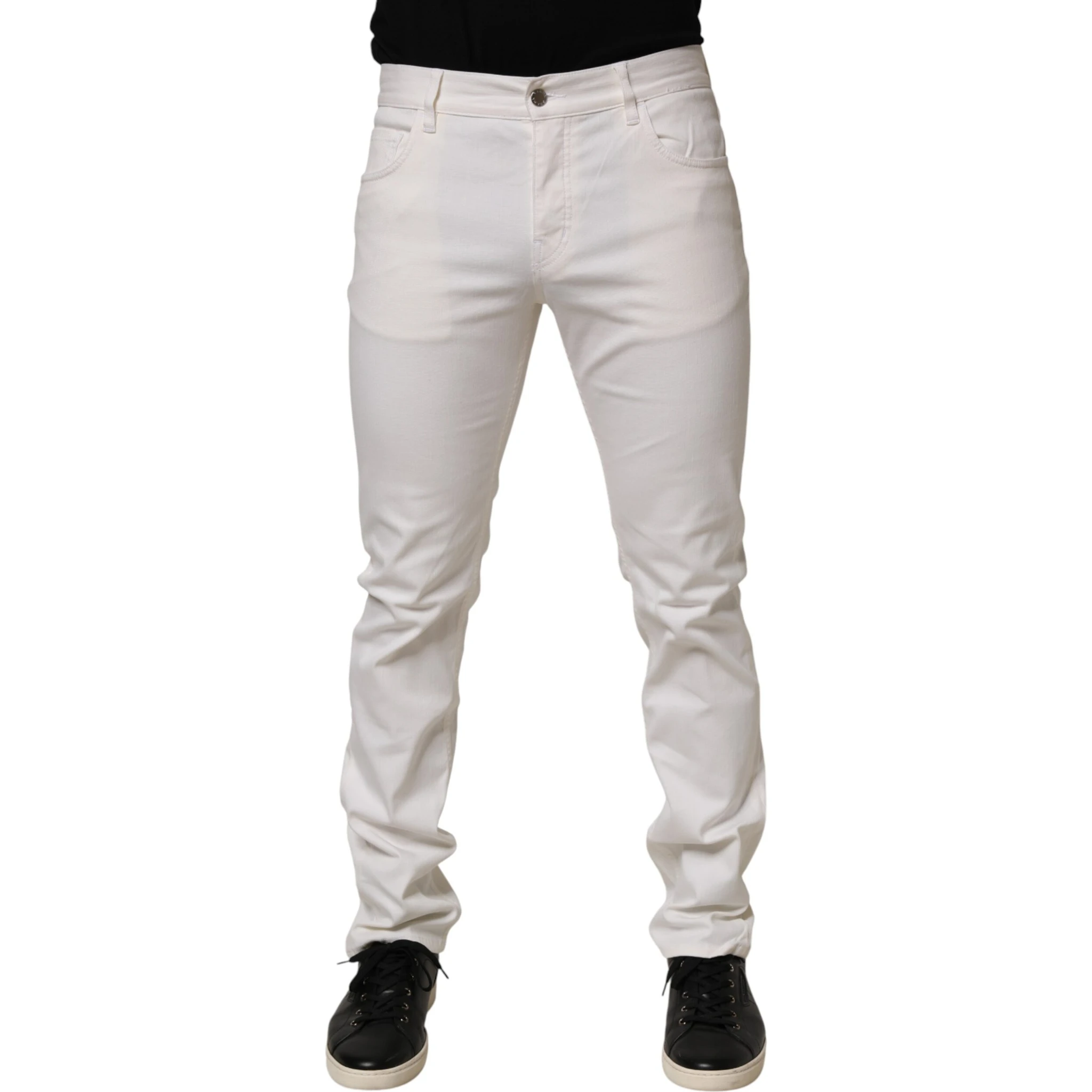 White Mid Waist Skinny Fit Denim Casual Trouser Jeans