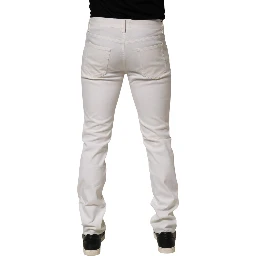 White Mid Waist Skinny Fit Denim Casual Trouser Jeans