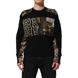 Black Patchwork Crew Neck Pullover Sweater