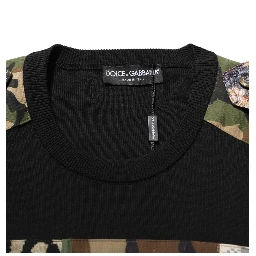 Black Patchwork Crew Neck Pullover Sweater