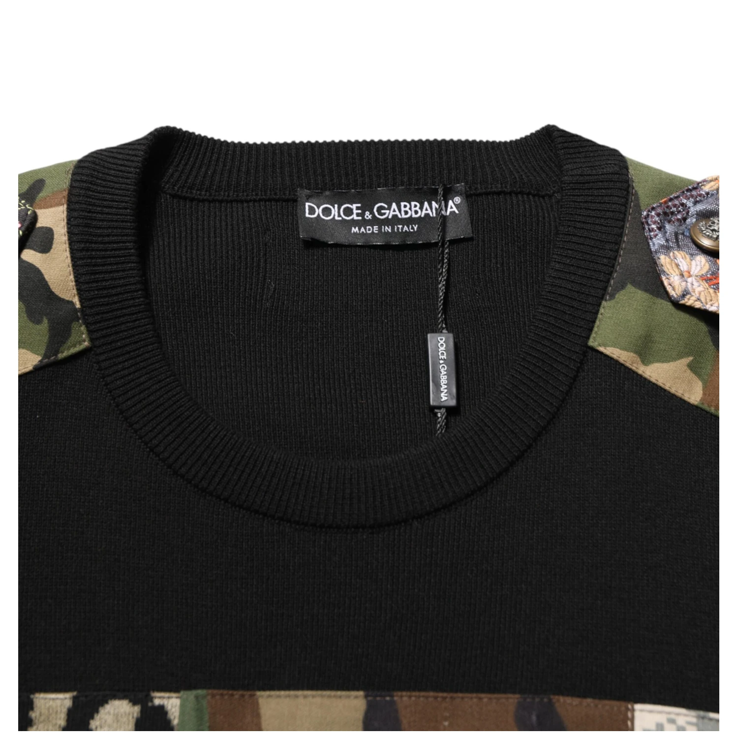 Black Patchwork Crew Neck Pullover Sweater