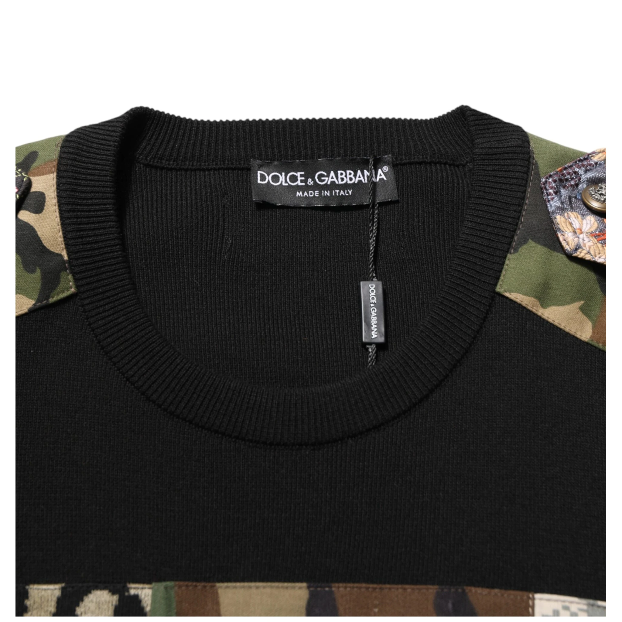 Black Patchwork Crew Neck Pullover Sweater