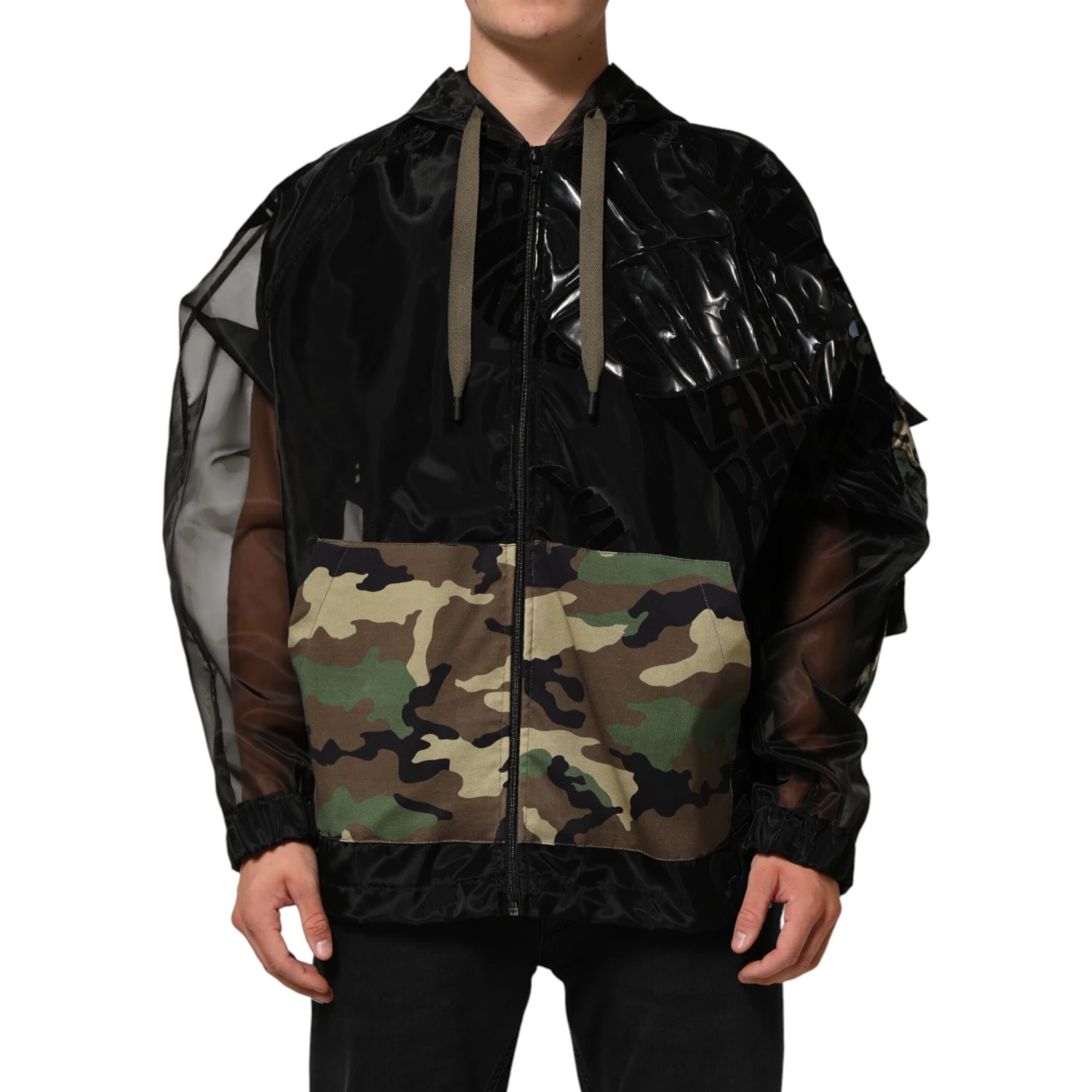 Black Camouflage Hooded Men Full Zip Sweater