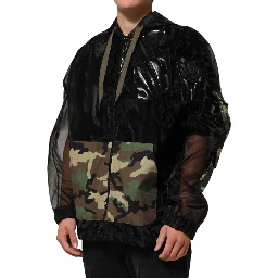 Black Camouflage Hooded Men Full Zip Sweater
