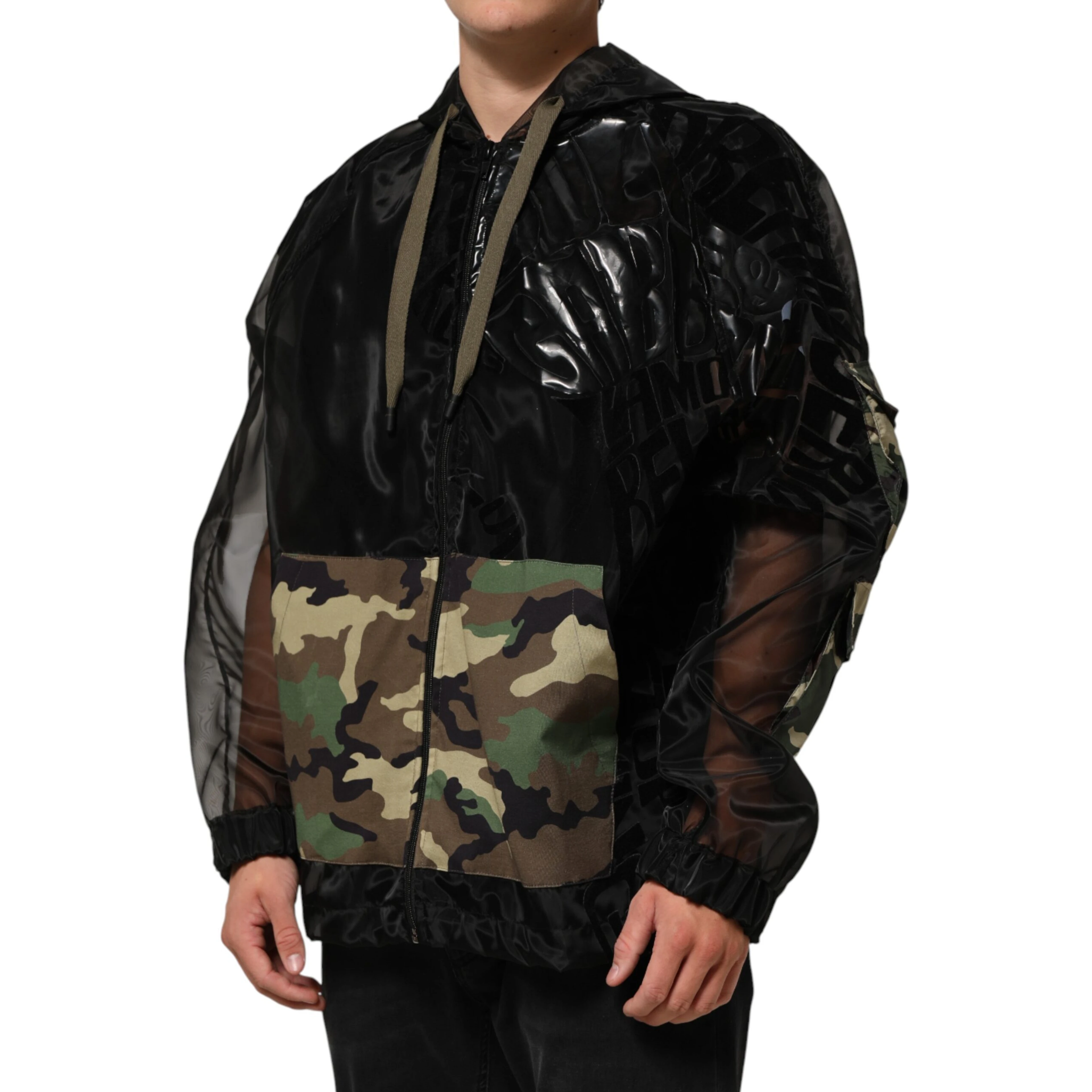Black Camouflage Hooded Men Full Zip Sweater