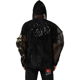 Black Camouflage Hooded Men Full Zip Sweater