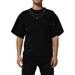 Black Polyester Necklace Embellished T-shirt