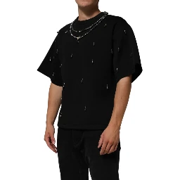 Black Polyester Necklace Embellished T-shirt